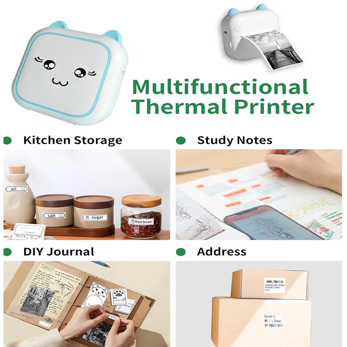 Mini Printer Thermal Adhesive Labels Printer Sticker Bluetooth Mini Pocket Label Notes Printer for Home and Office Android IOS .