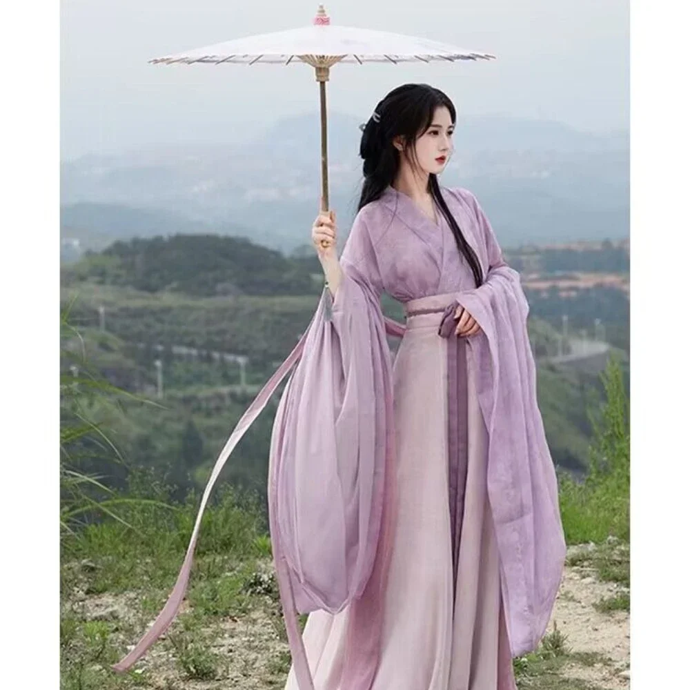 

Женское платье Hanfu, набор из 3 предметов в старинном китайском стиле Hanfu, женское летнее танцевальное платье 2024 Hanfu, фиолетовый комплект из 3 предметов