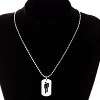Chaîne de perles de couleur argent Simple, en acier inoxydable, carte carrée, pendentif à motif pour petite personne, bijoux pour femmes et hommes 3