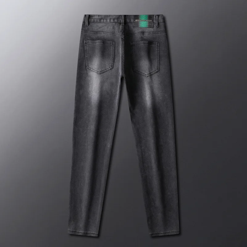 2024 autumn and winter Grey jeans men's thick elastic trend slim fit skinny casual all-match high-end and fashionable pants 4