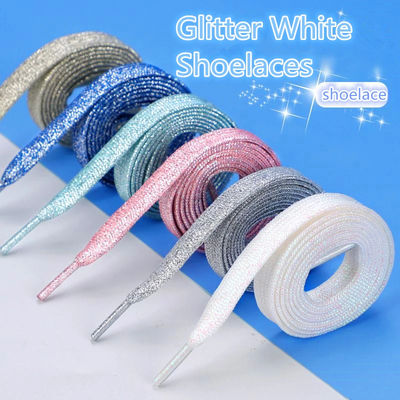 Colorful Glitter White and Gold Silver Shiny Flat Shoelaces