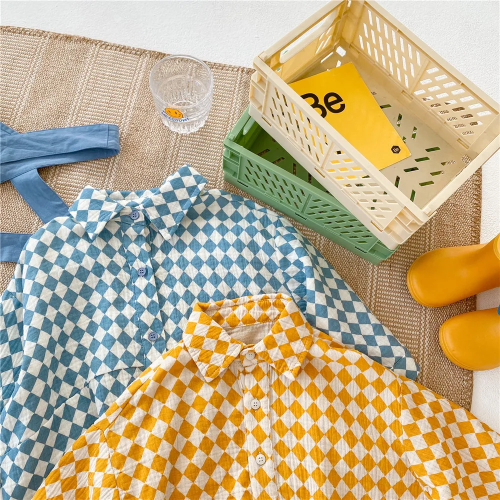 

2023 Spring New Light Luxury Fashion Kids Plaid Shirt Korean Version of Kids Clothing Boys and Girls Tops Overalls Two-piece