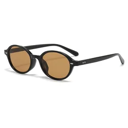 Vintage Chic Oval Sunglasses with Rivet Details and UV400 Protection (As picture)
