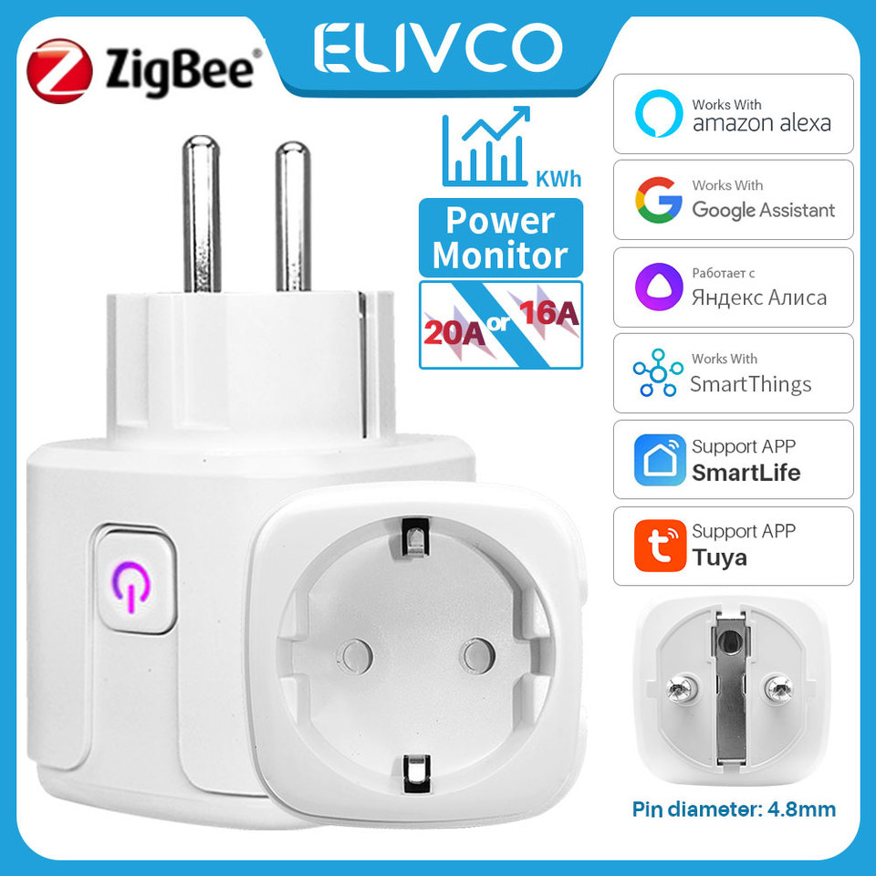 Zigbee Tuya Smart Socket 16A/20A EU Plug With Power Monitor Timing Function APP Remote Control