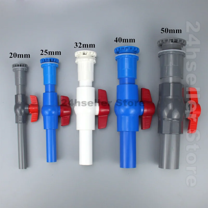 

I.D20~50mm Aquarium Straight Drainage Connector+Ball Valve+PVC Pipe Fish Tank Drain Joint Garden Home Water Supply Tube Fittings