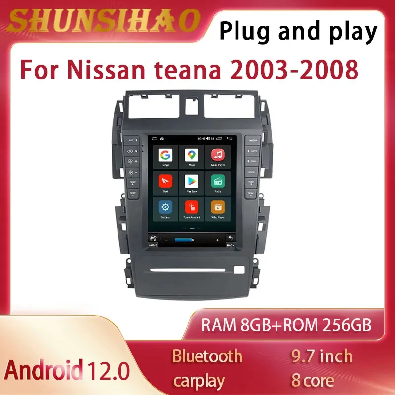 

Магнитола ShunSihao на Android 12 с GPS-навигацией для 9,7 дюймового Nissan teana 2003-2008, видеоплеер для CarPlay, мультимедийный автомобильный радиоприемник 128G