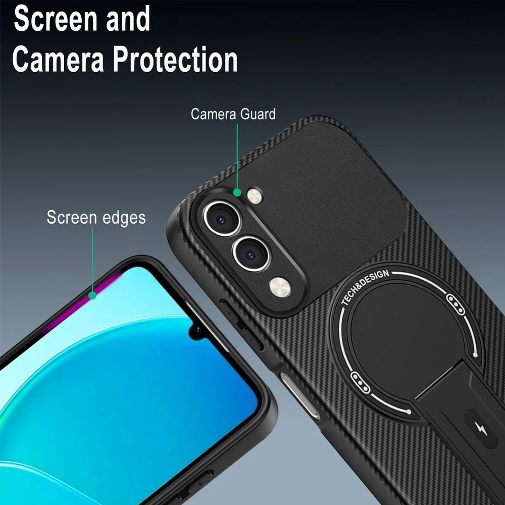 Carbon Fiber Magnetic Ring Case with Invisible Stand Holder