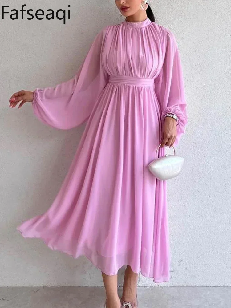 White Chiffon Dress for Women 2024 Summer Elegant Half High