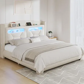 Queen Boucle Storage Bed 1