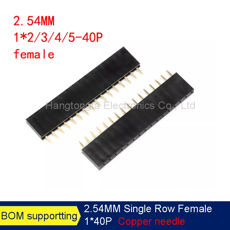 

10PCS 2.54MM PITCH SINGLE Row Straight FEMALE PIN HEADER Copper needle 1 X 2 3 4 5 6 8 10- 40 PIN Strip Connector Socket 1*40p