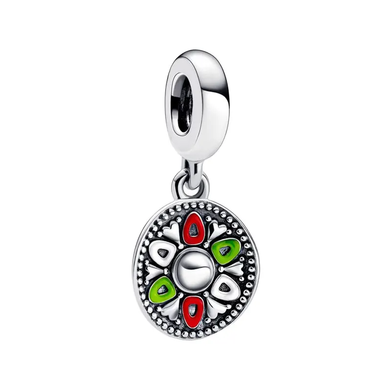 

Mexico Sombrero Hat Pendant Charms For Women Red Green White Enamel Hearts Triangle Crown Microbeads 925 Sterling Silver Jewelry