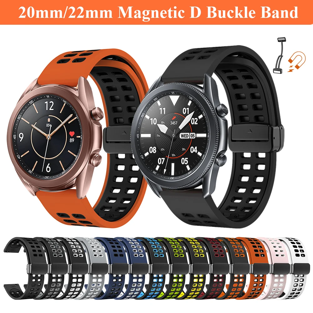 

20 22mm Magnetic D Buckle Band For Samsung Galaxy Watch 3 45mm 41mm/Galaxy Watch 46mm 42mm/Active 2 44mm 40mm/S3 Silicone Strap
