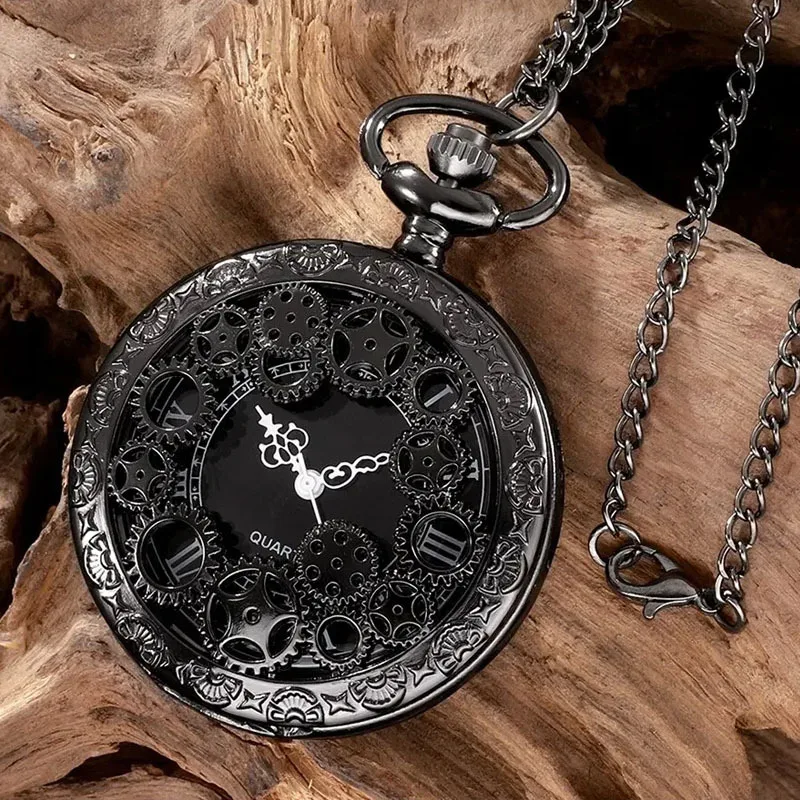 Classic retro pocket watch, simple digital face chain quartz watch