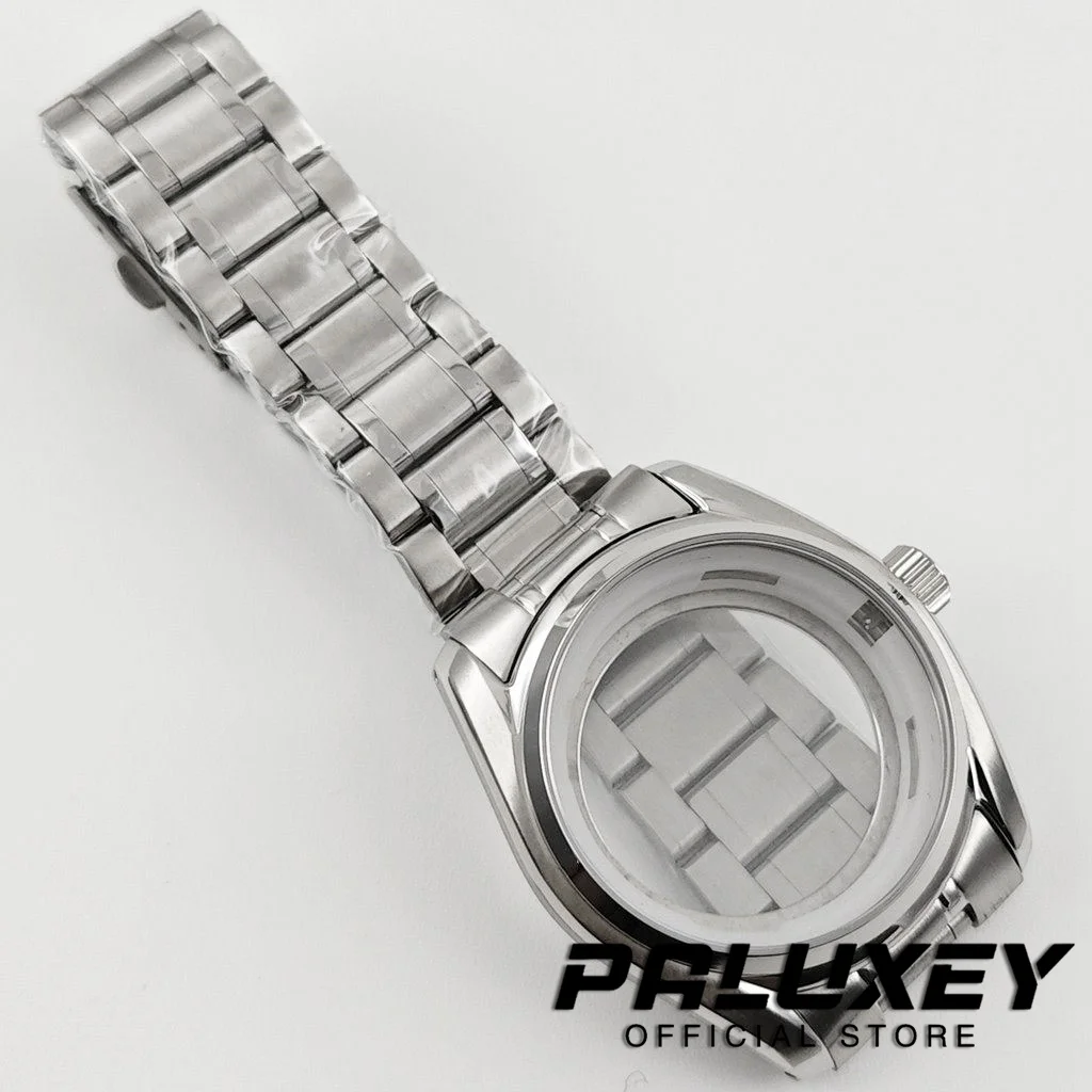 Premium 39.5mm Silver Sapphire Crystal Watch Case with Dial Fit Enhancement