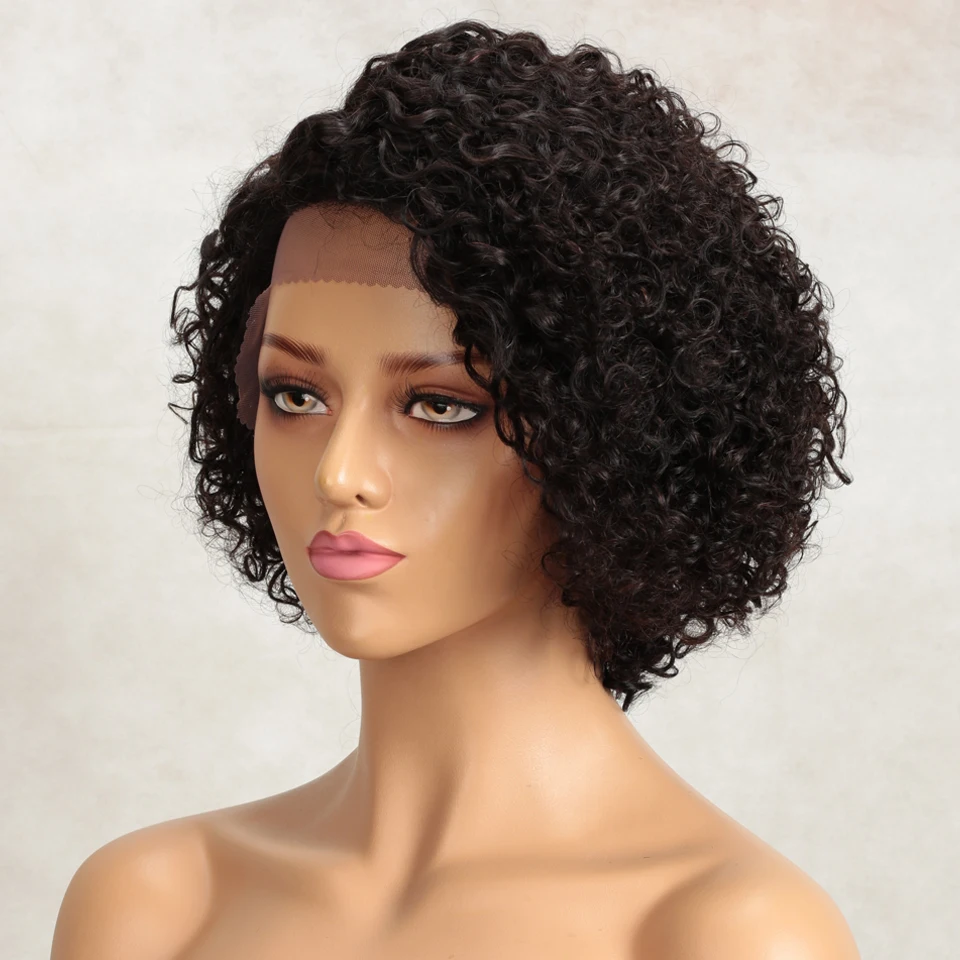 

Sleek Curly Human Hair Wig Short Human Hair Lace Wigs Remy Brazilian Hair Part Lace Wig Natural Black Deep Wave Woman Wigs