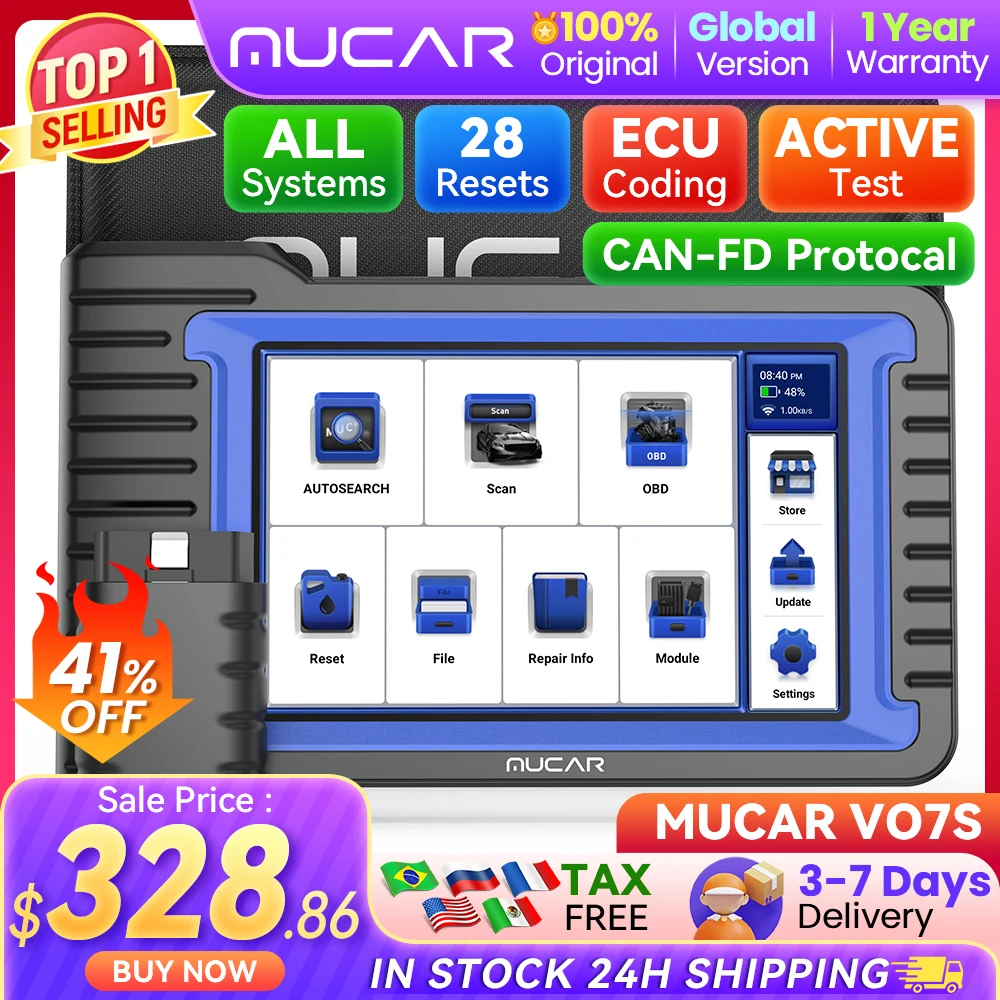 MUCAR VO7 VO7S Professional Car Diagnostic Tools Automotive Obd2 Car Scanner Auto Diagnosis Tool ECU Coding Active Test 28 Reset