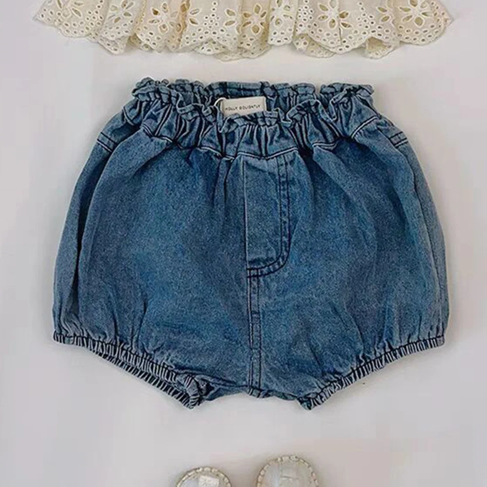 

Korean Frilly Waist Design Baby Denim Shorts Spring Summer Newborn Infant Boy Girl Bubble Bloomers Kids Casual Pp Pants