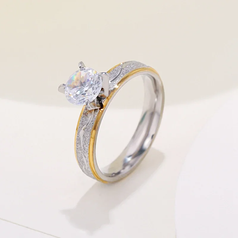 Engagement Rings 4mm Couple Lover Women Men Stainless Steel Zircon Korean Style Jewelry Wedding WC033