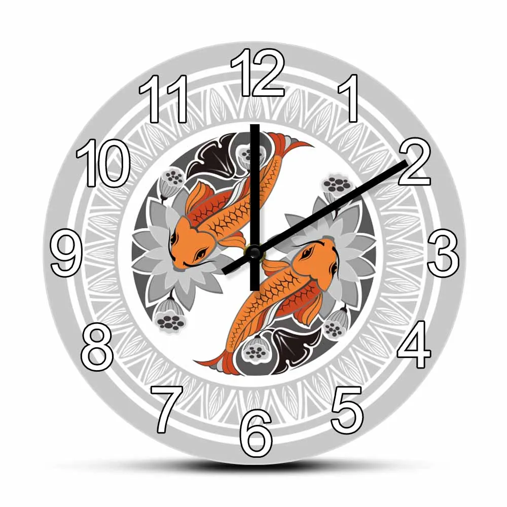 

Chinese Yin Yang Koi Fish Modern Design Wall Clock For Home Living Room Decor Traditional Asian Oriental Art Silent Wall Watch