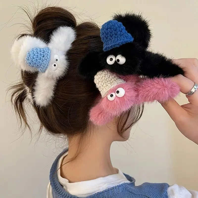 Carino Piccolo Artiglio Per Capelli Briquet Autunno Inverno Morbido Peluche Moda Cartone Animato Grandi Fermagli Per Capelli Per Le Donne Basso Suppor