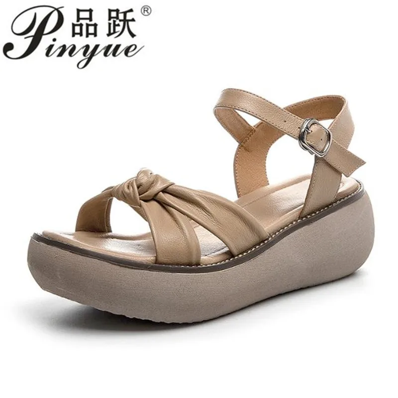 

Сандалии из воловьей кожи на толстой подошве 7 см, стильные босоножки в винтажном стиле, повседневная обувь, размеры 34 40, на лето