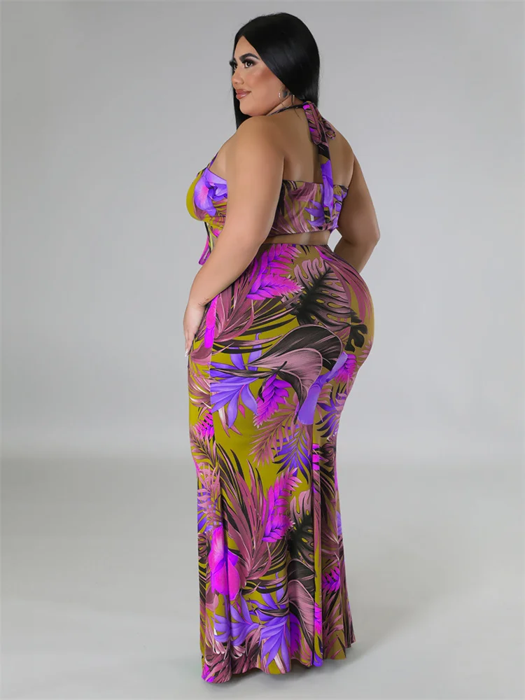 Wmstar Plus Size Dress Sets Womens Clothing Two Piece Set Bra and Skirts Crop Top Summer Beach Outfits Wholesale Dropshipping