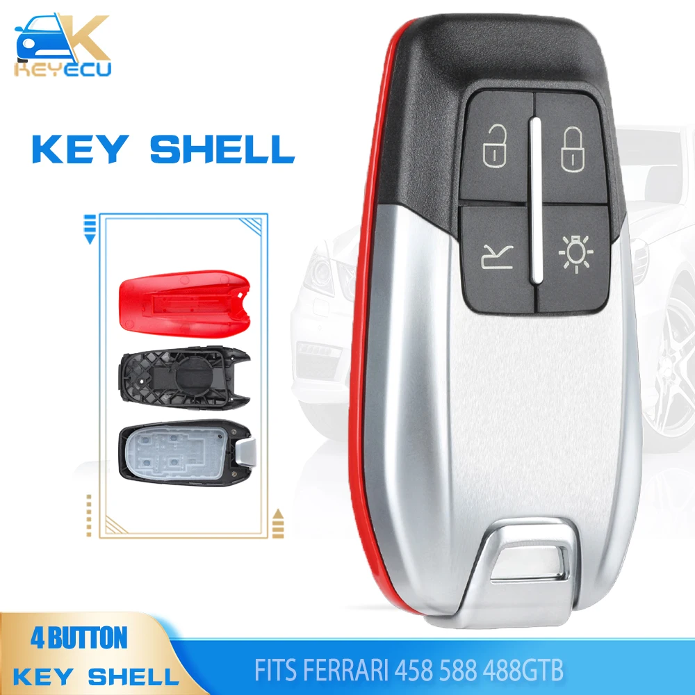 

KEYECU 4 Button Smart Luxury Remote Key Shell Case Key Housing for Ferrari 458 588 488GTB LaFerrari