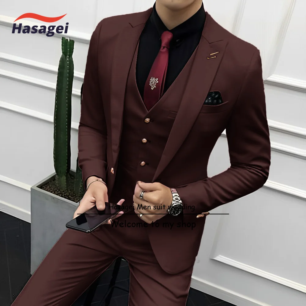 Pink Men's Suit Business Formal Jacket Pants Vest 3-piece Set Slim Design Wedding Tuxedo Groom's Clothes