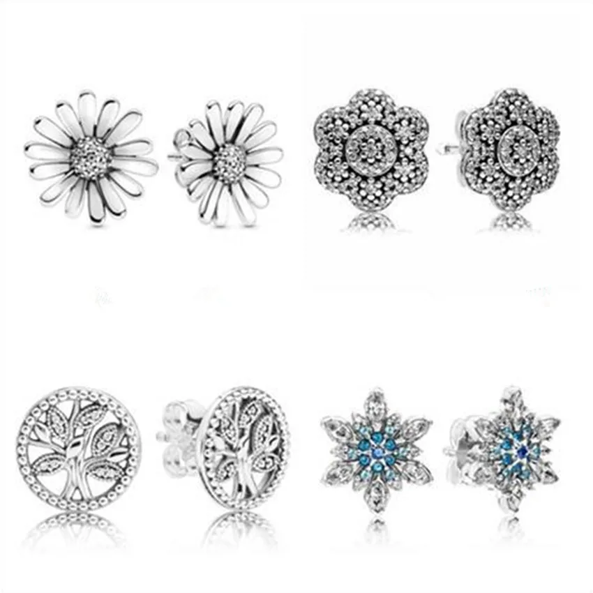 

Authentic 925 Sterling Silver Earring Crystalized Snowflake Crystal Stud Earrings For Women Wedding Party Fashion Jewelry