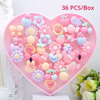 36PC 아이 귀여운 반지 수지 만화 보석 꽃 모양 조정 가능한 반지 세트 창조적 인 액세서리 소녀 선물