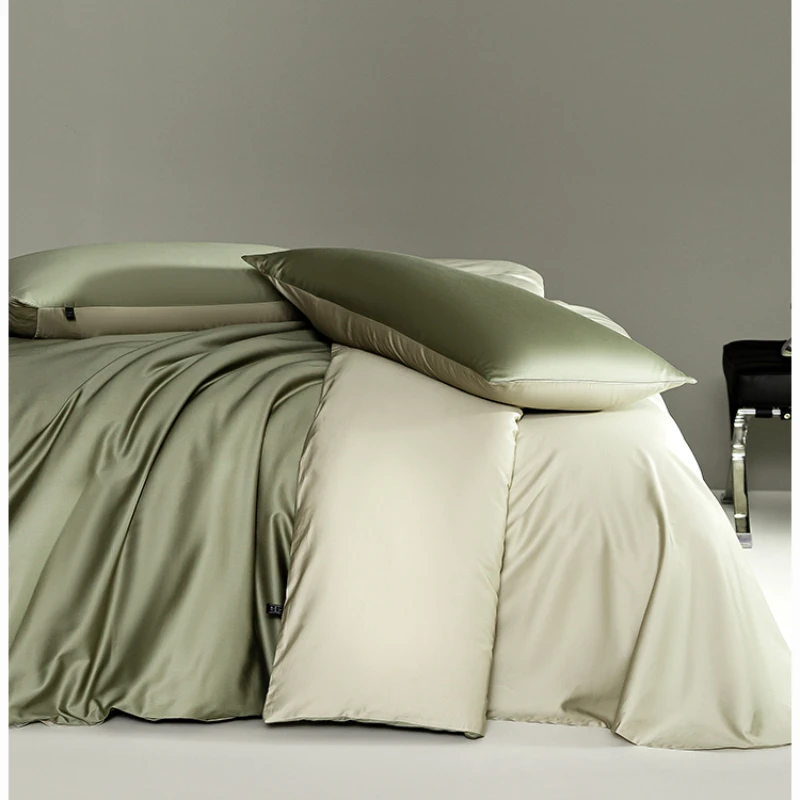 A-class 100 long staple cotton satin four piece set,  pure  light luxury solid , duvet covers