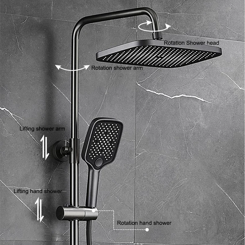 Newly Piano Digital Shower Set of 12 Inch Rainfall Shower Head Hot Cold Bathroom Mixer Faucets Brass Grey Digital Shower System 6