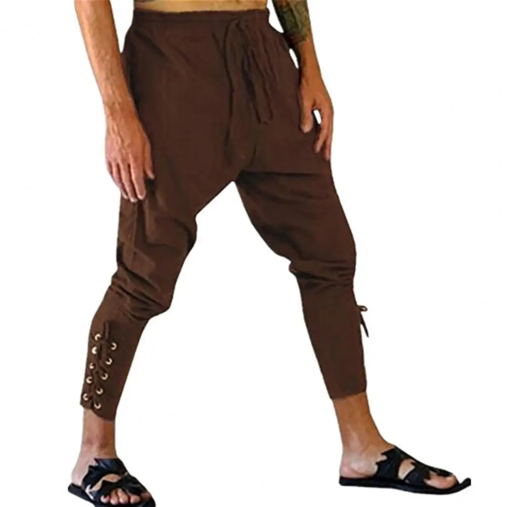 

Pirate Pants Men Cropped Pants Pirate Costume Trousers Vintage Renaissance Viking Pants for Men Elastic Waist Cosplay Clothing