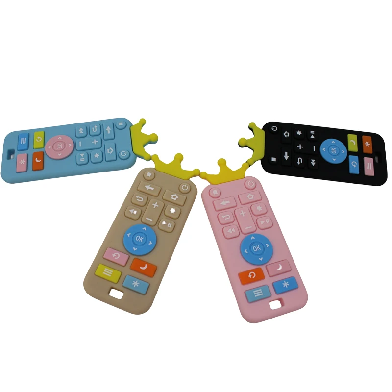 Baby silicone remote control teether baby anti-eating hand teething stick cartoon soothing teething toys cognitive teething toys