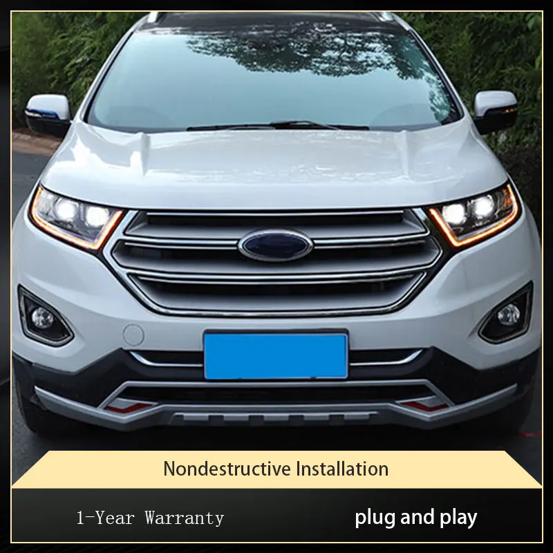 Headlamp RH LH LED Headlights Assembly W/LED DRL For Ford Edge 2019-2023 Black