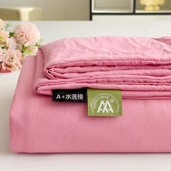 Washed Cotton Bed Flat Sheet for Double Bed Plain Solid Color Top Sheets Single/Queen/King Flat Bedsheets Home Bed Linen Sheets 1