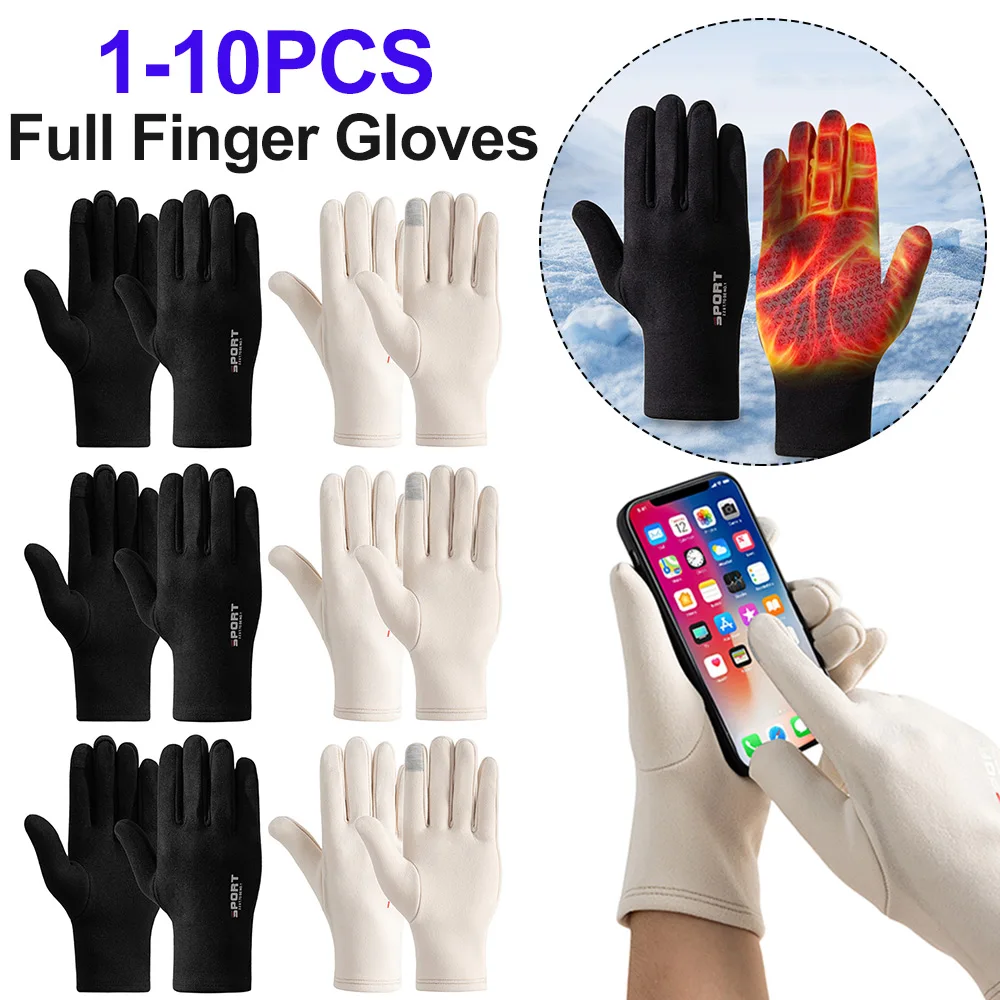 1-10PCS Winter Motorcyclist Gloves Touch Screen Bicycle Thermal Gloves Windproof Full Finger Gloves for Running Cycling Driving 2