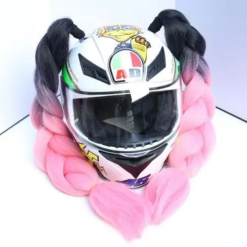 thumbnail image 1 of 2 piezas de accesorios para el cabello del casco con rampa de gradiente, trenzas para el casco, cola de caballo con ventosa para decoración del casco de la motocicleta y la bicicleta, 1 of 5