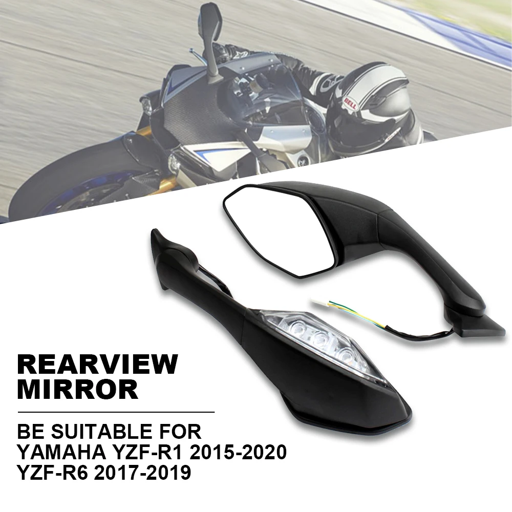 

Черное зеркало заднего вида для мотоцикла, светодиодный указатель поворота, чехол для Yamaha YZF-R1 2015-2020, аксессуары для мотоциклов 2017-2019