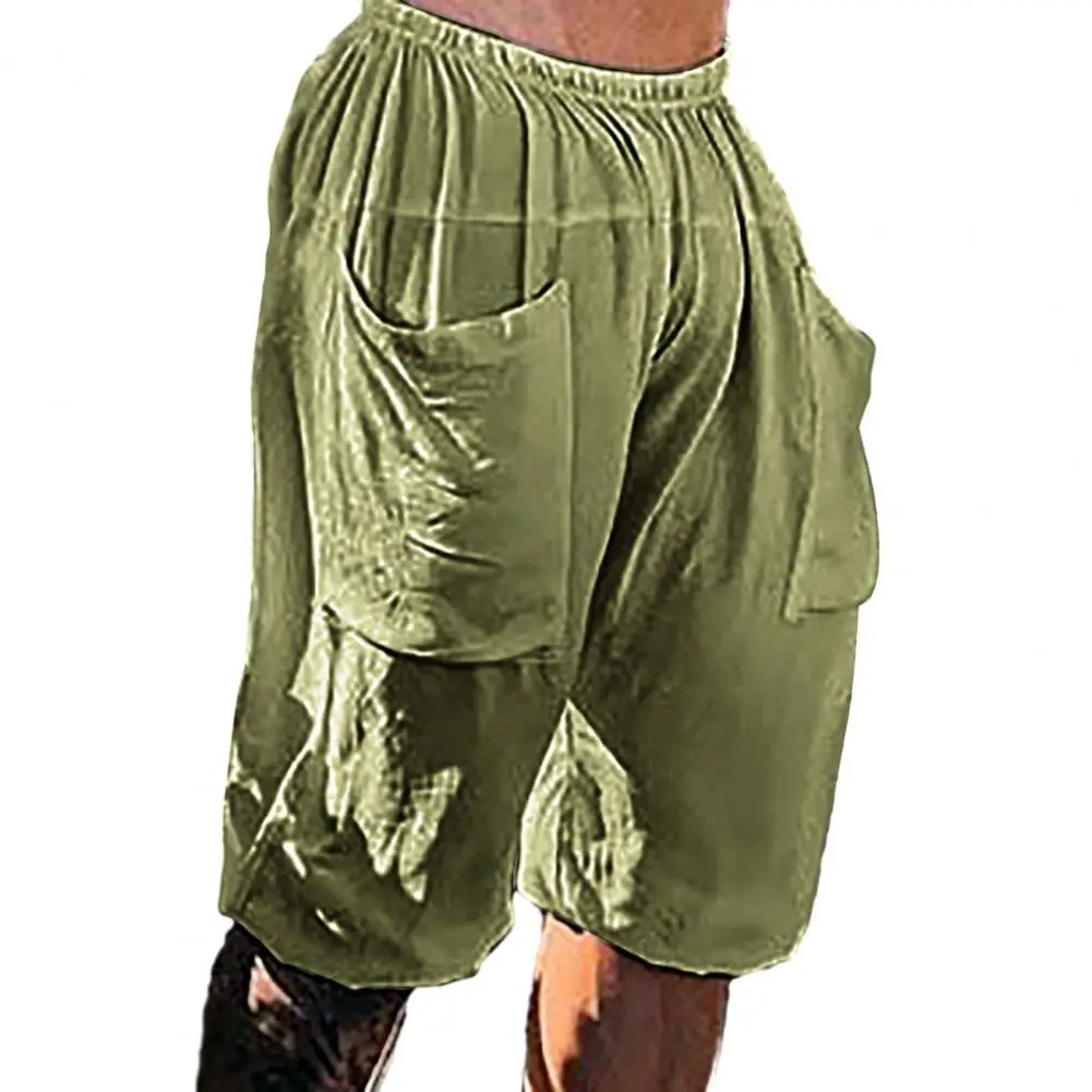 

Large Pocket Shorts Solid Color Shorts Men's Summer Elastic Waist Pleated Shorts with Multi Pockets for Jogging for Exercise