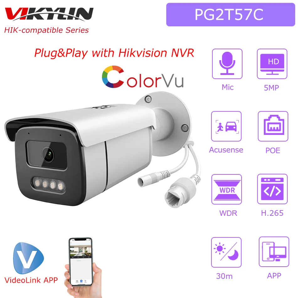 

Vikylin Hikvision Compatible 5MP 8MP ColorVu IP Camera Built-in Mic Surveillance Video IP Camera Plug&Play with HIK NVR app view