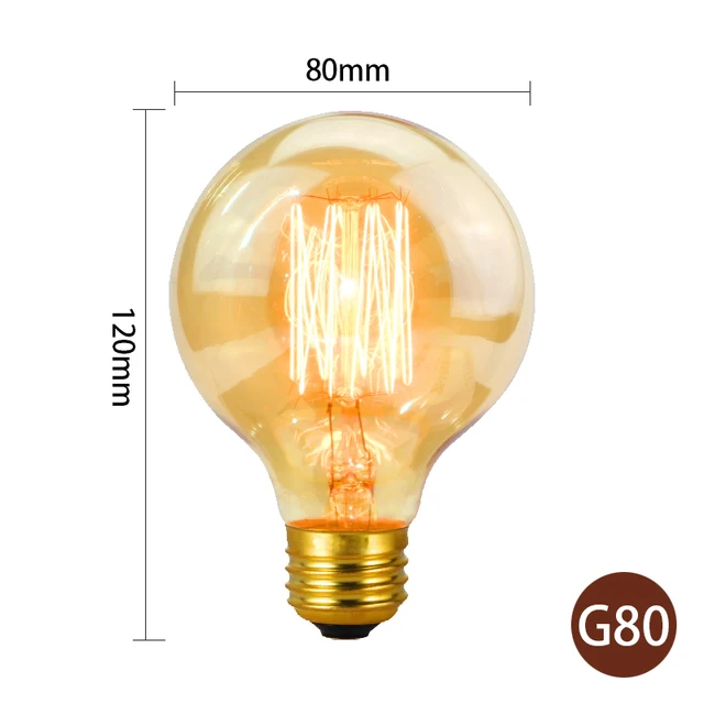 Retro Edison Light Bulb E27 220V 40W A19 A60 T10 T45 T185 ST64 G80 G95 Filament Vintage Ampoule Incandescent Bulb Edison Lamp G80 filament