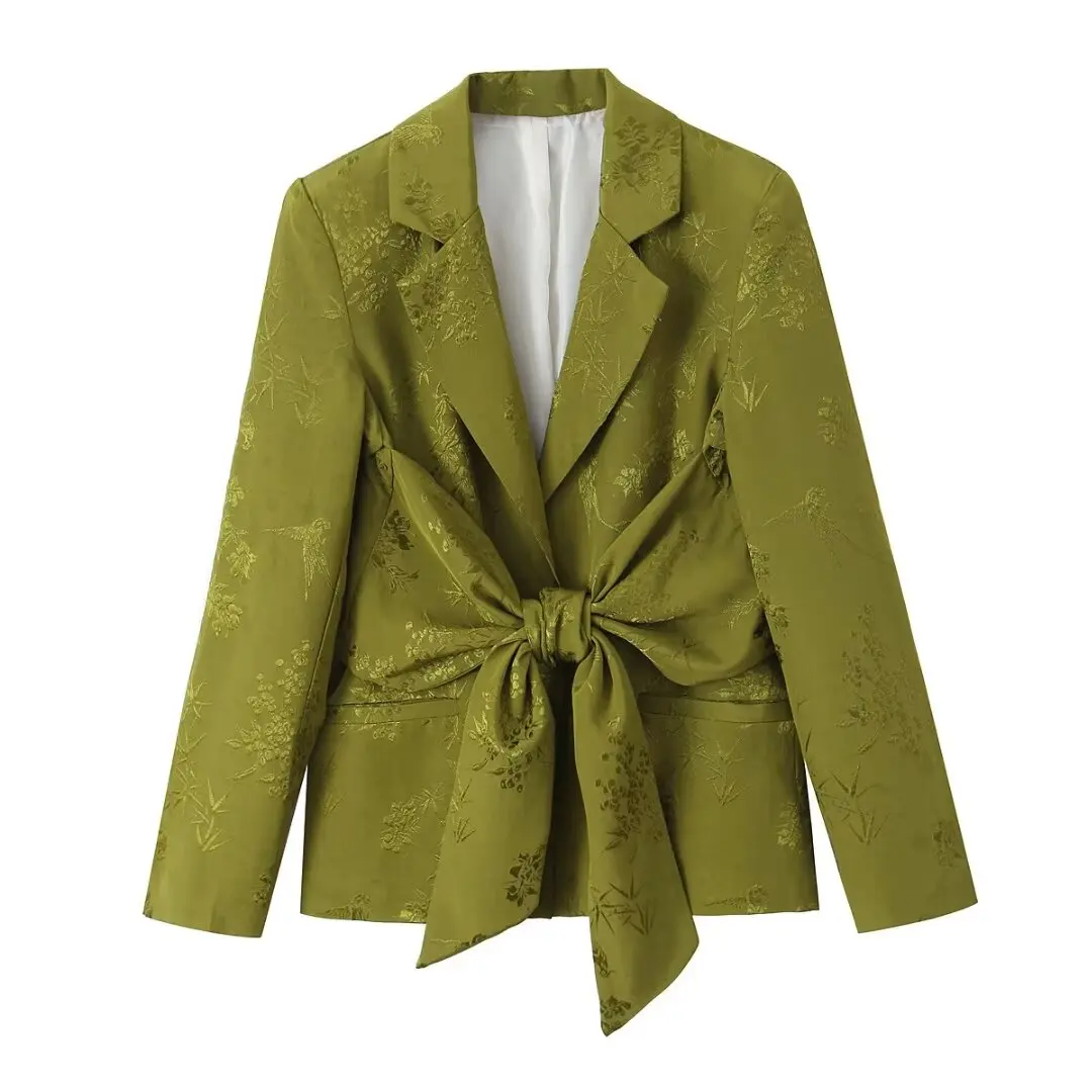 

TRAFZA Women Chic Butterfly Lace-Up Embroidery Decoration Lapel Casual Blazer Top Woman Long Sleeves Blouses Coat Mujer TRAF