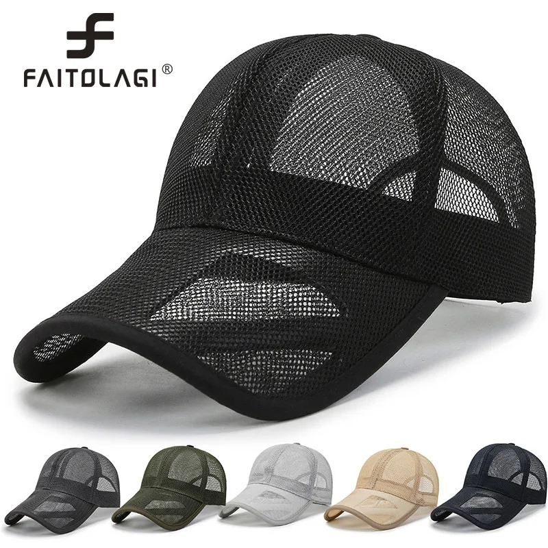 New Men Summer Mesh Cool Trucker Hat Waterproof Quick Dry Fishing Sunhat Long Brim Outdoor UV Protection Cap Fashion Male Bonnet