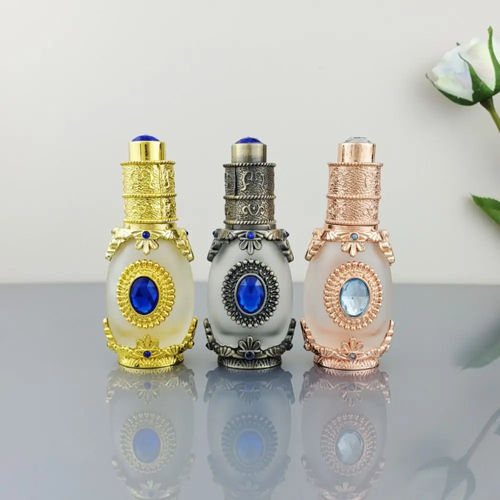

Antiqued Metal Arabian Style Crystal Empty Cosmetics Container Refillable Bottle Essential Oil Dropper Bottle Perfume Bottle