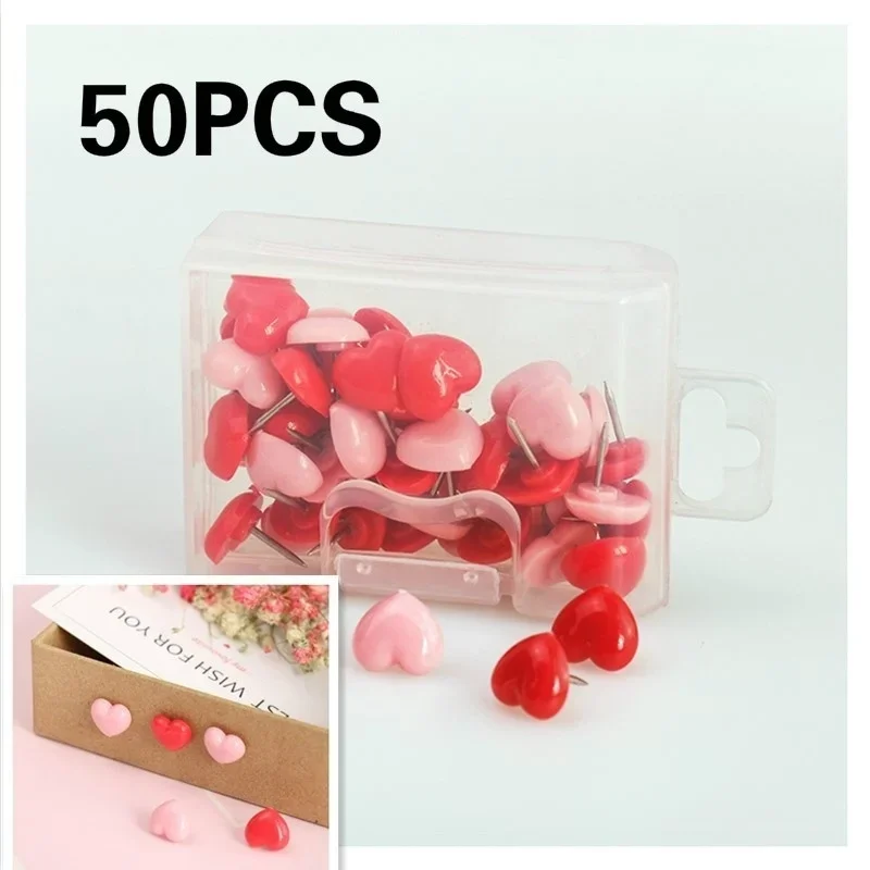 Hot Selling Love Pushpins 50 Heart-shaped Creative Small Fresh Round Head Press Nails Color Photo Wall Decorative push pins