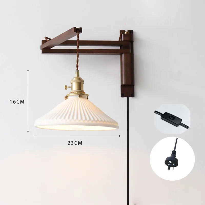 مصباح حائط لون الجوز قابل للطي قديم ، دراسة ياباني...