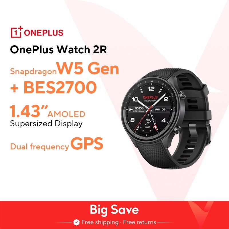 2024 Smartwatch OnePlus Watch 2R 1.43'' AMOLED Screen Snapdragon W5 Gen 1+​BES2700 100H Battery Life WiFi Wear OS by Google GPS