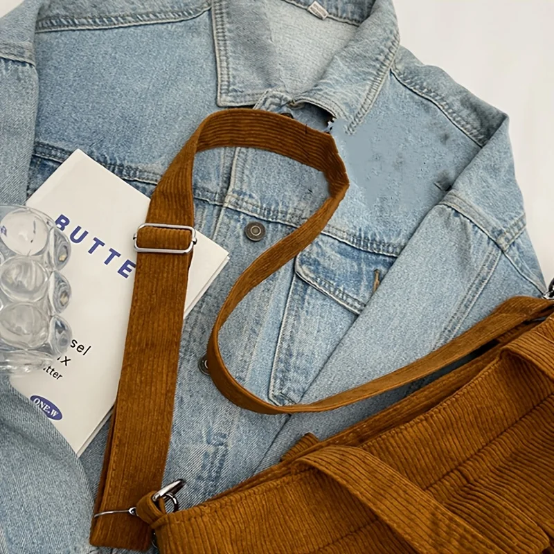 Large Capacity Corduroy Tote Bag for Women Versatile Shoulder Bag with Multiple Pockets Commuter Bag