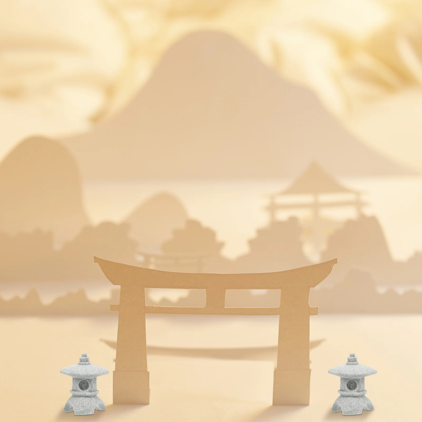 

4pcs Sandstone Pagoda Mini Statue Stone Lantern Japanese Style Pagoda Lantern Yard Bonsai Decoration